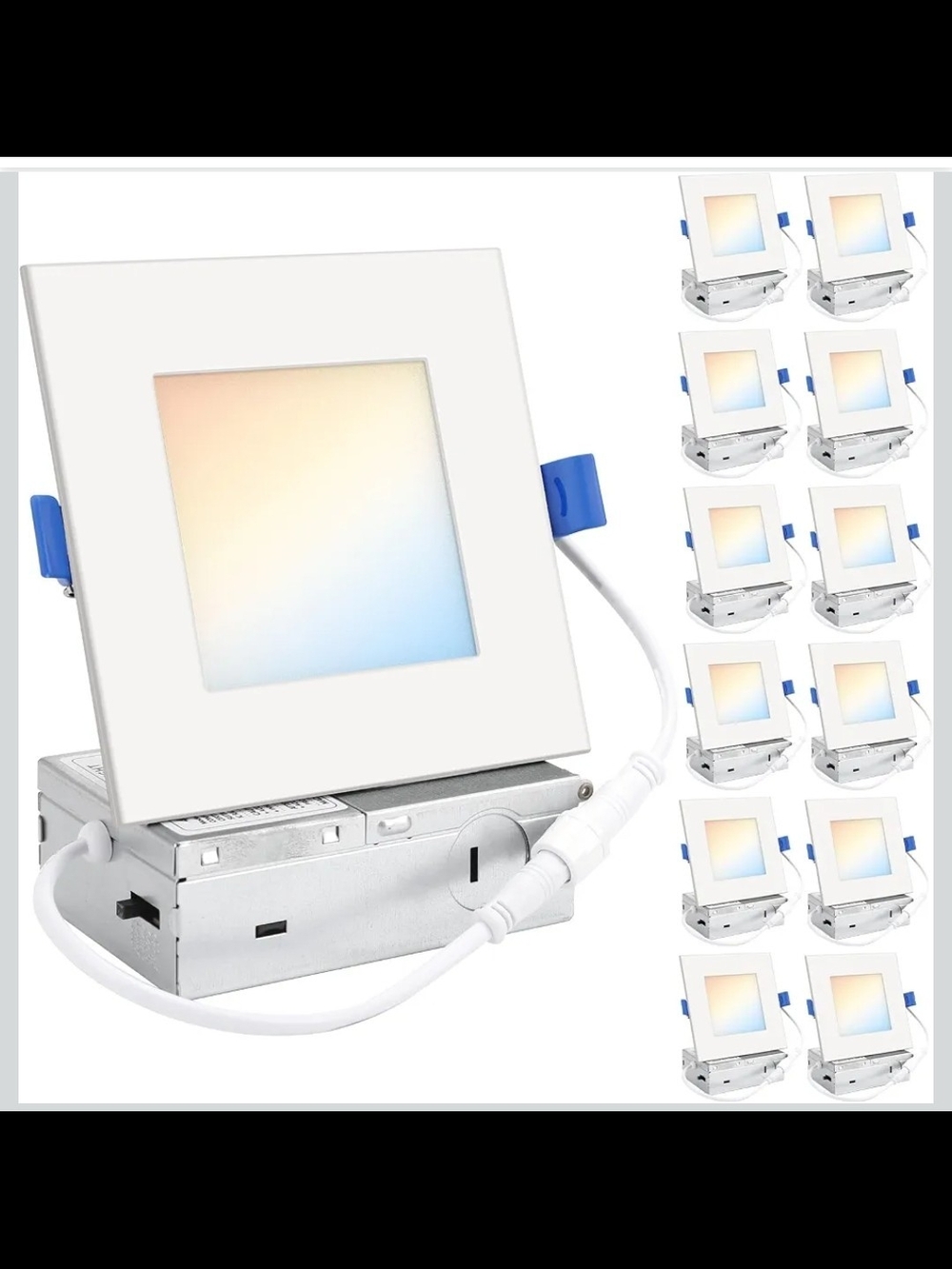 4" Square LED Recessed Lights 12 Pack 5CCT Dimmable Canless IC Rated White